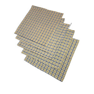 Fallani and Cohn Set of 5 Napkins / Place Settings Cotton Plaid Tan Blue Check